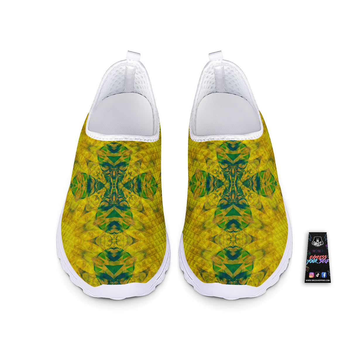 Kaleidoscope Flower Yellow Print Pattern Nurse Shoes-grizzshop