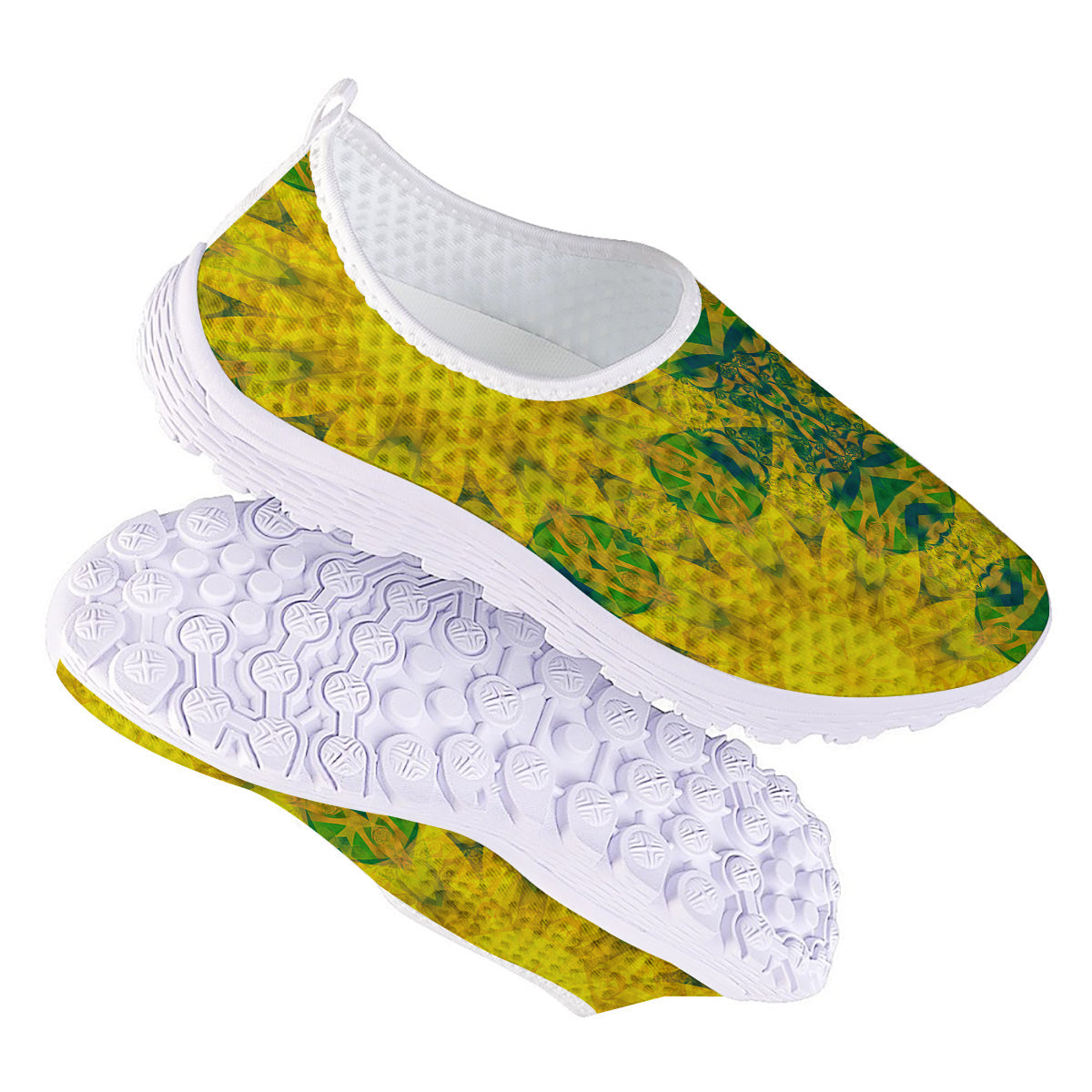 Kaleidoscope Flower Yellow Print Pattern Nurse Shoes-grizzshop