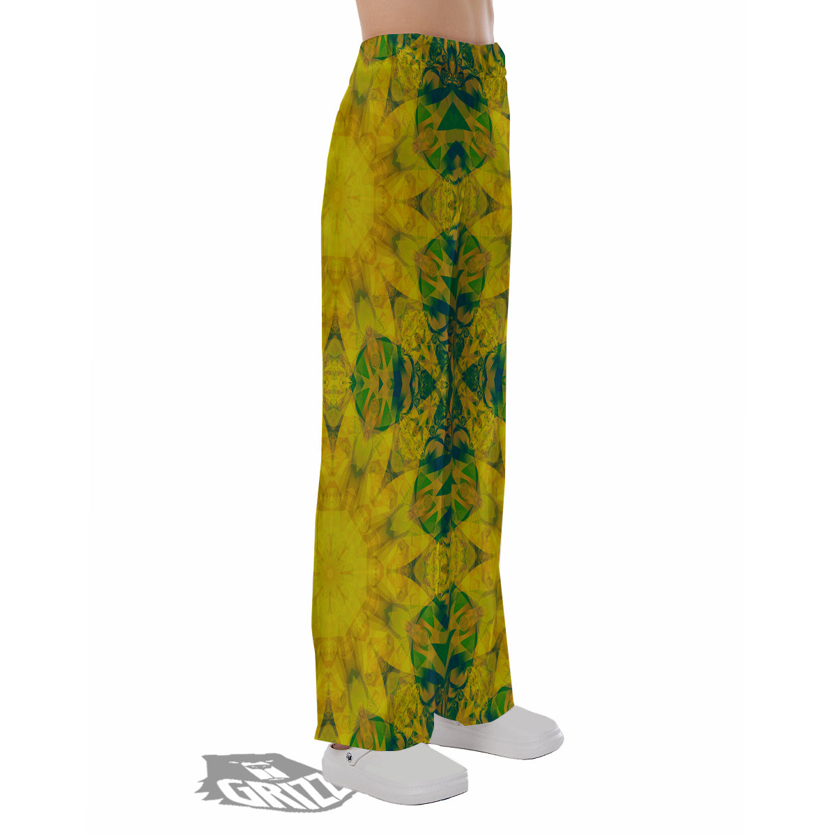 Kaleidoscope Flower Yellow Print Pattern Pajama Pants-grizzshop