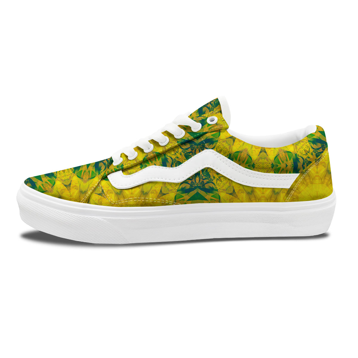 Kaleidoscope Flower Yellow Print Pattern Skate Shoes-grizzshop