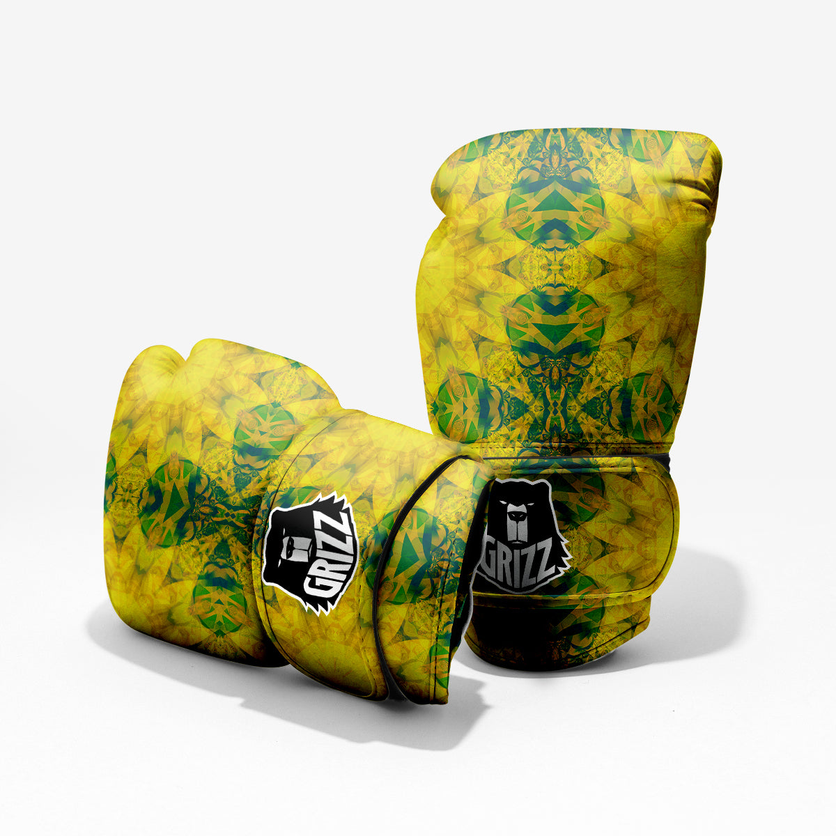 Kaleidoscope Flower Yellow Print Pattern Sparring Gloves-grizzshop