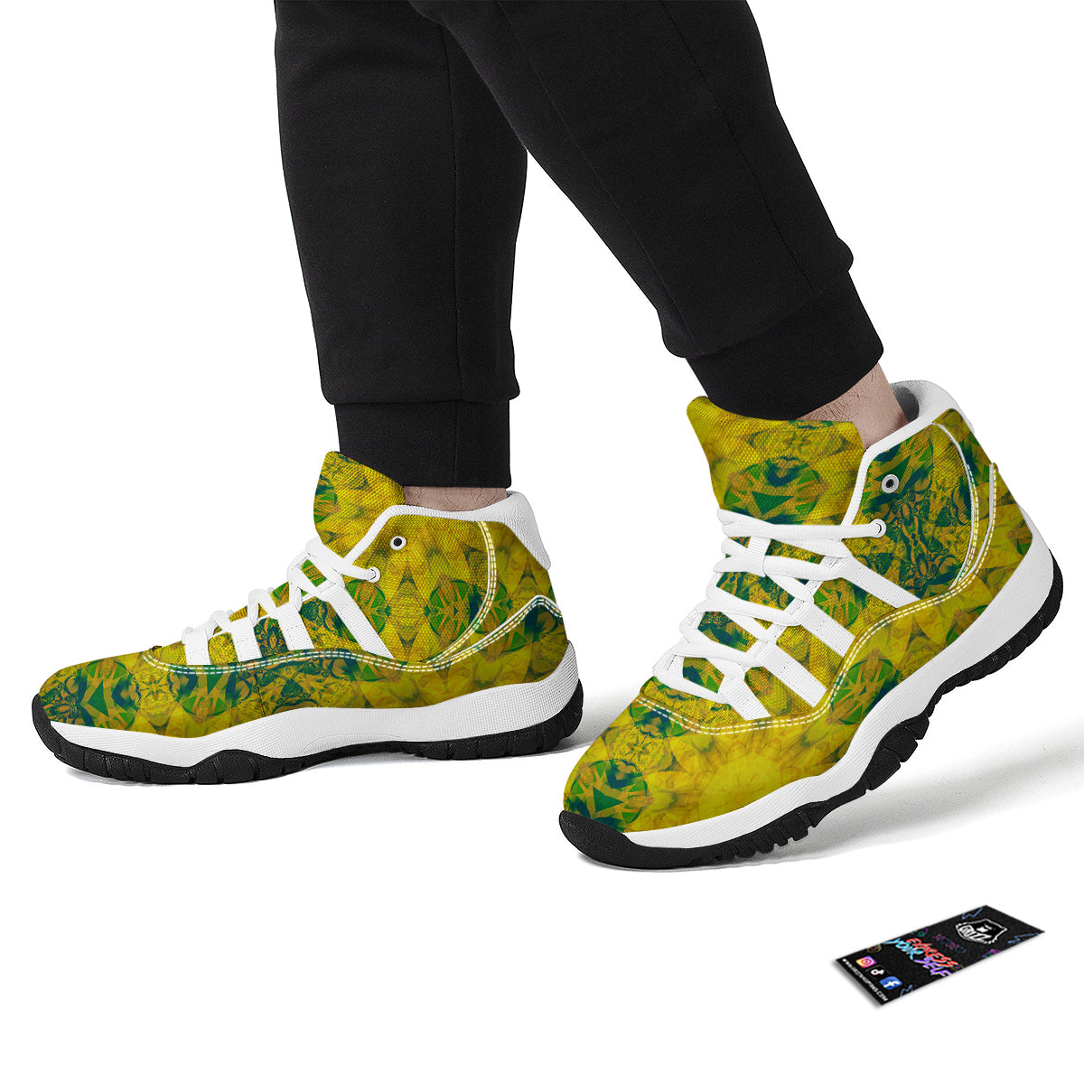 Kaleidoscope Flower Yellow Print Pattern White Bball Shoes-grizzshop