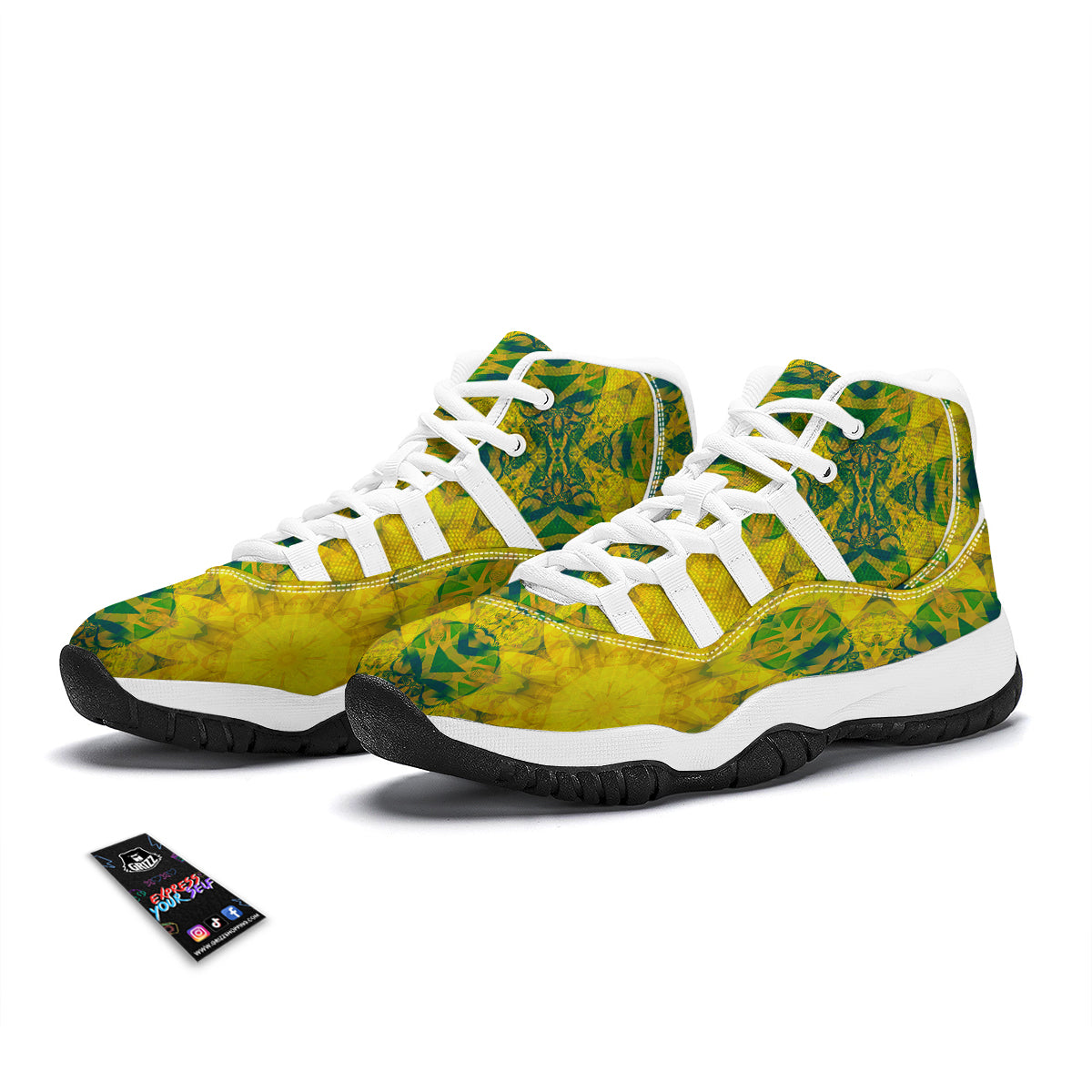 Kaleidoscope Flower Yellow Print Pattern White Bball Shoes-grizzshop