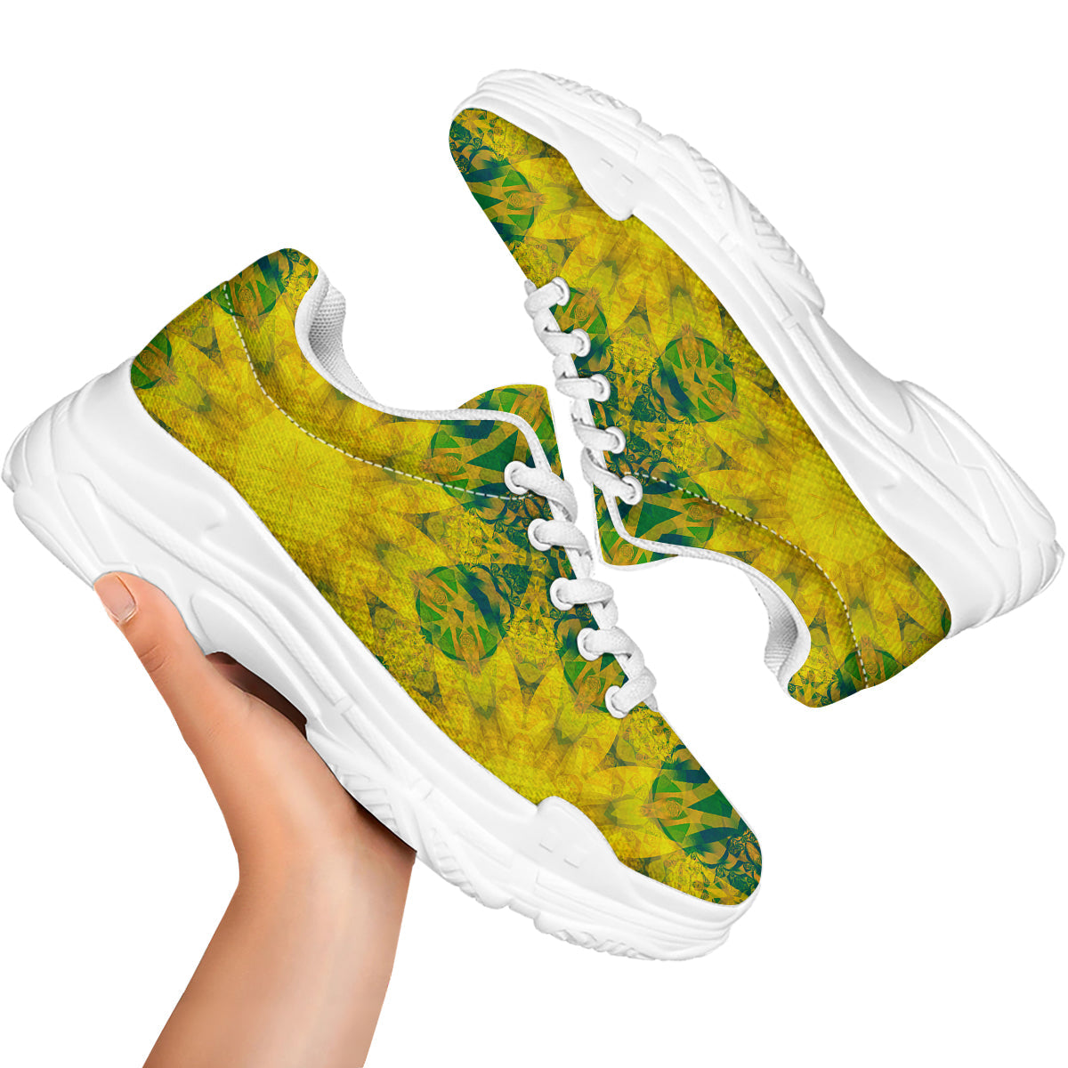 Kaleidoscope Flower Yellow Print Pattern White Chunky Shoes-grizzshop