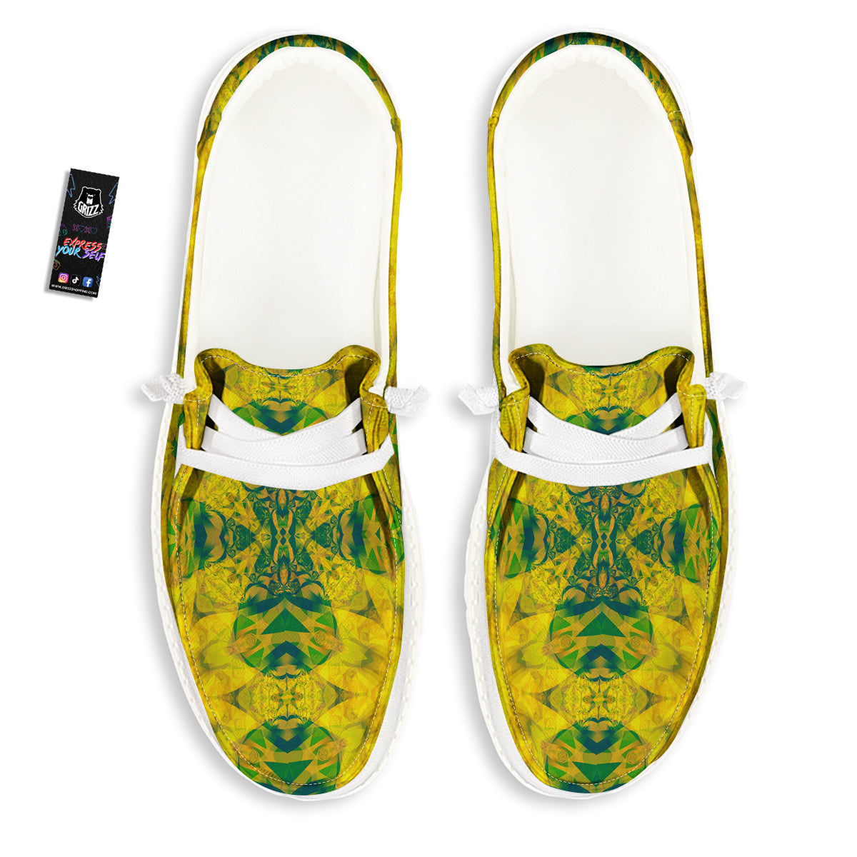 Kaleidoscope Flower Yellow Print Pattern White Loafers-grizzshop