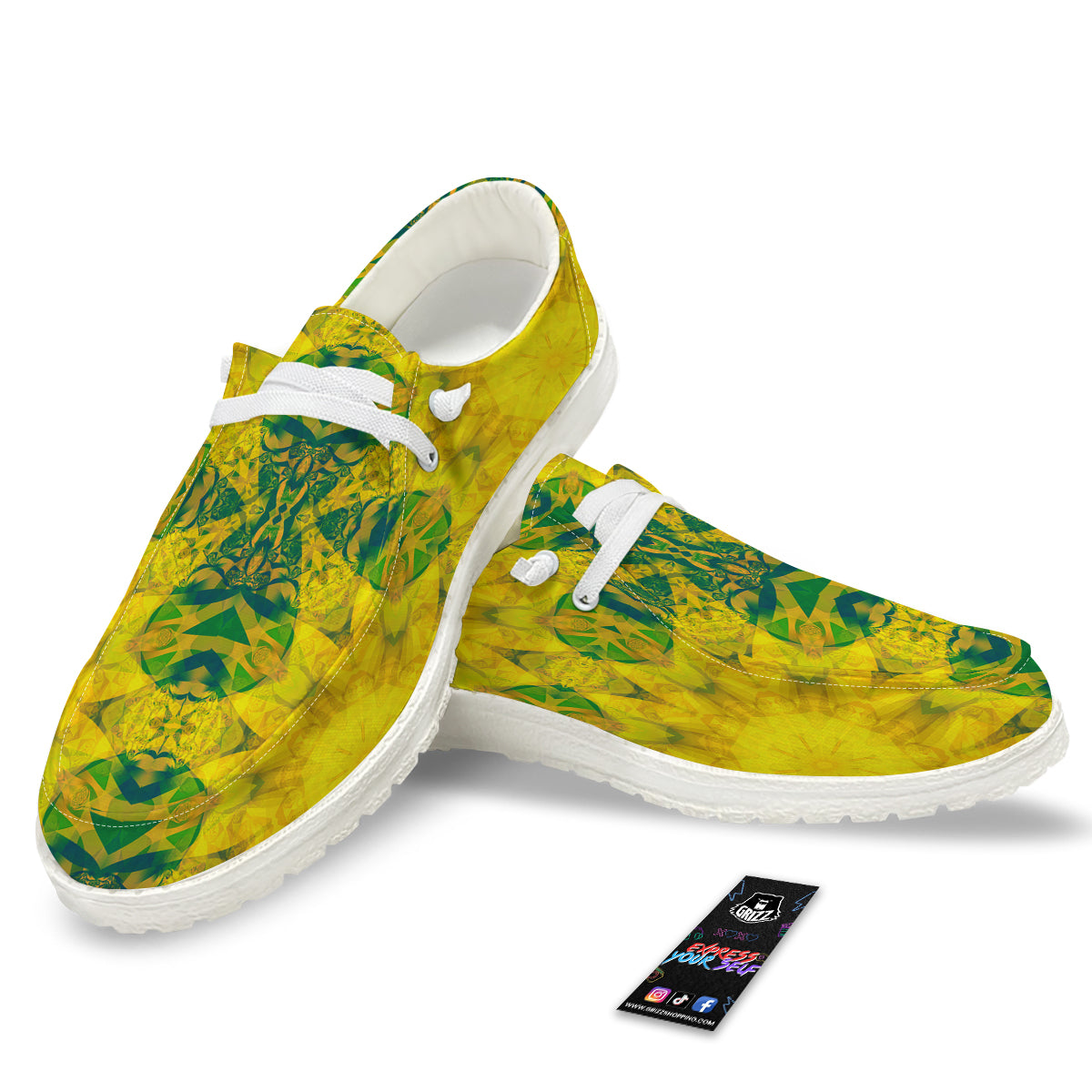 Kaleidoscope Flower Yellow Print Pattern White Loafers-grizzshop