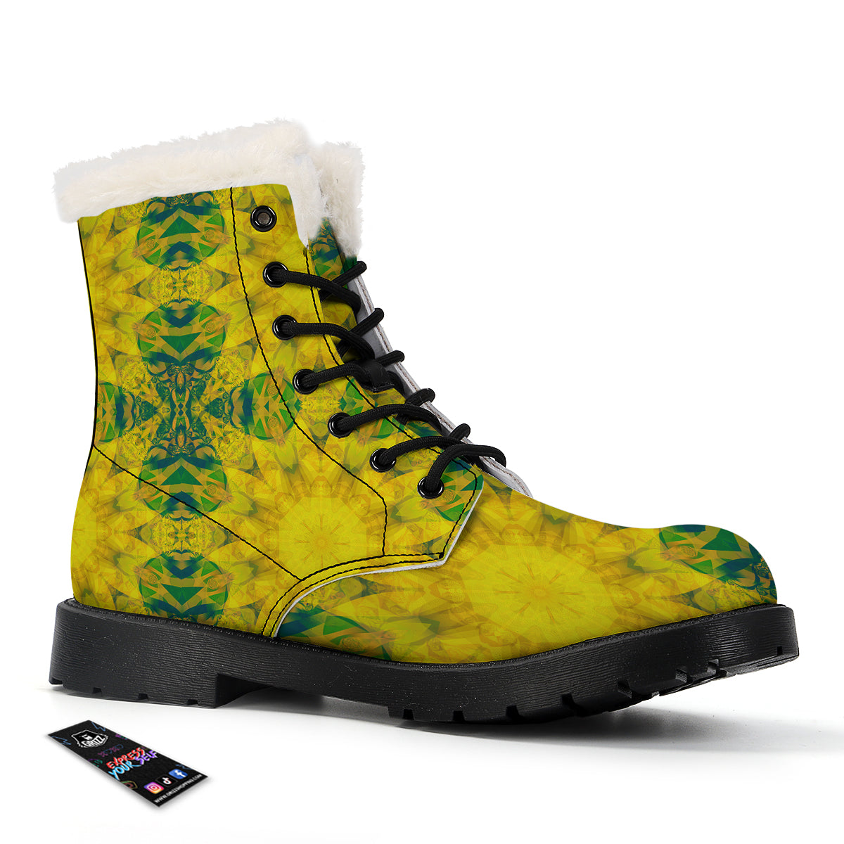 Kaleidoscope Flower Yellow Print Pattern Winter Boots-grizzshop