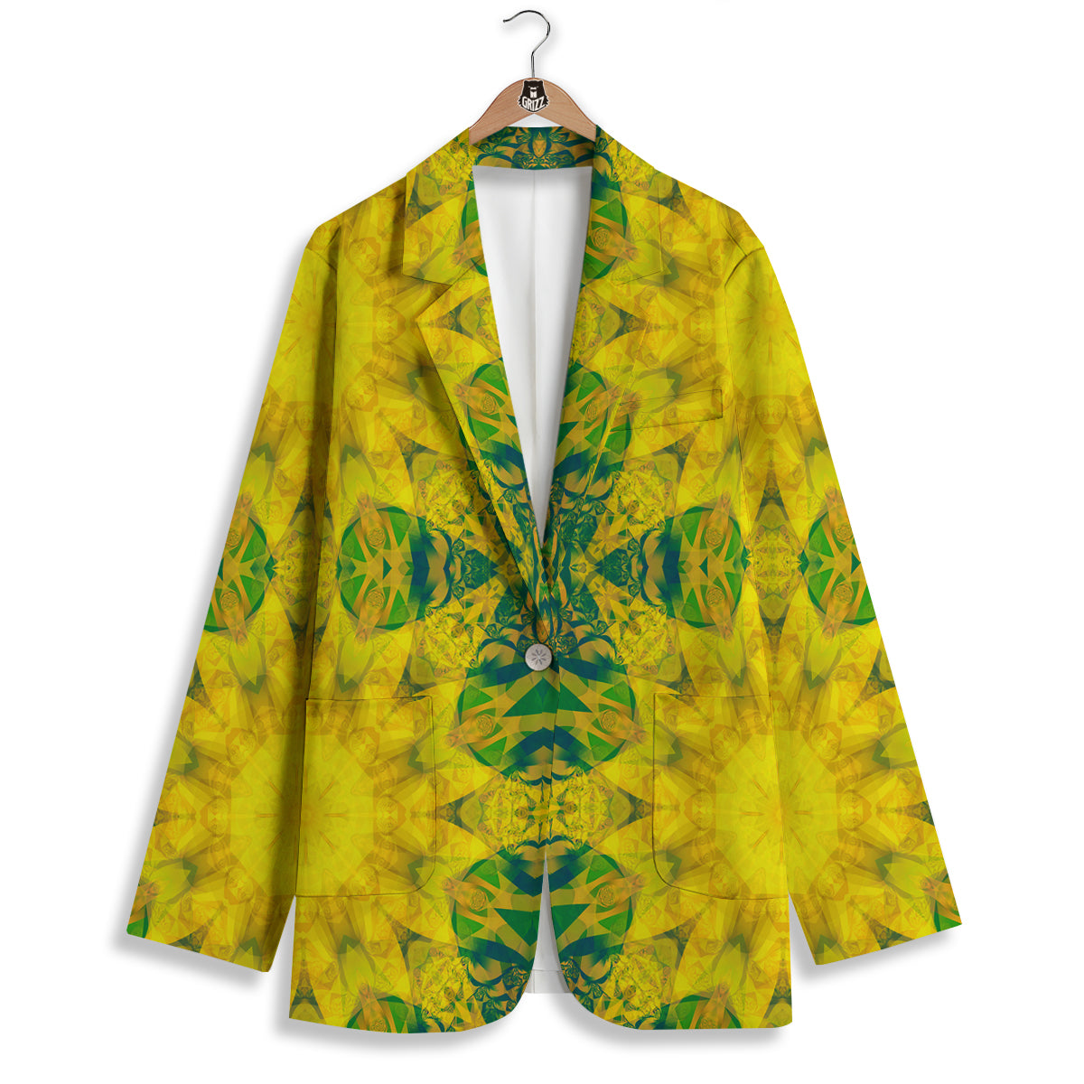 Kaleidoscope Flower Yellow Print Pattern Women's Blazer-grizzshop