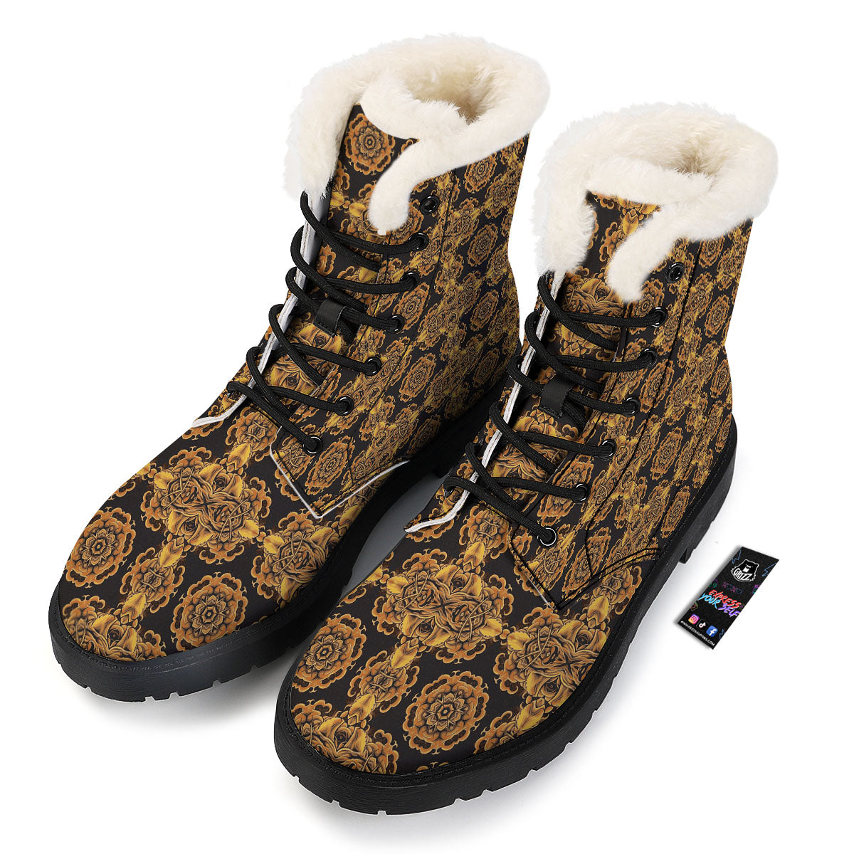 Kaleidoscope Gold Print Winter Boots-grizzshop
