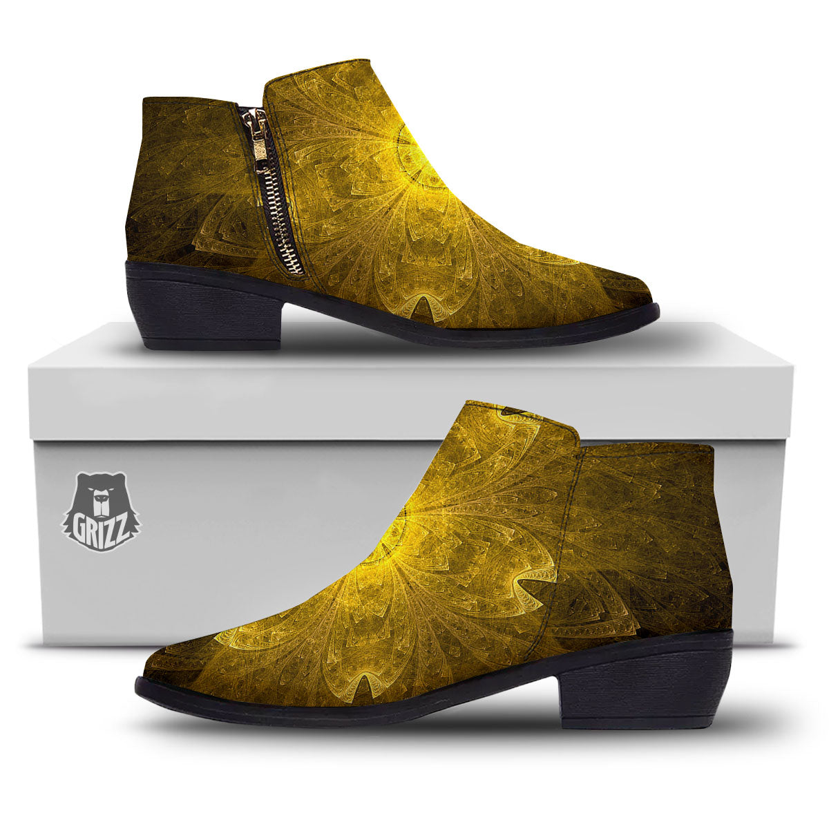 Kaleidoscope Golden Print Ankle Boots-grizzshop