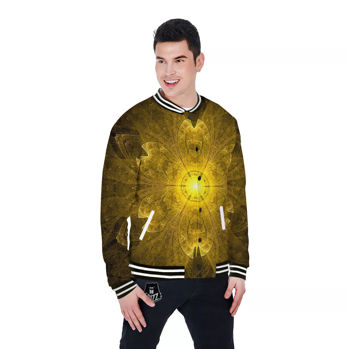 Kaleidoscope Golden Print Baseball Jacket-grizzshop