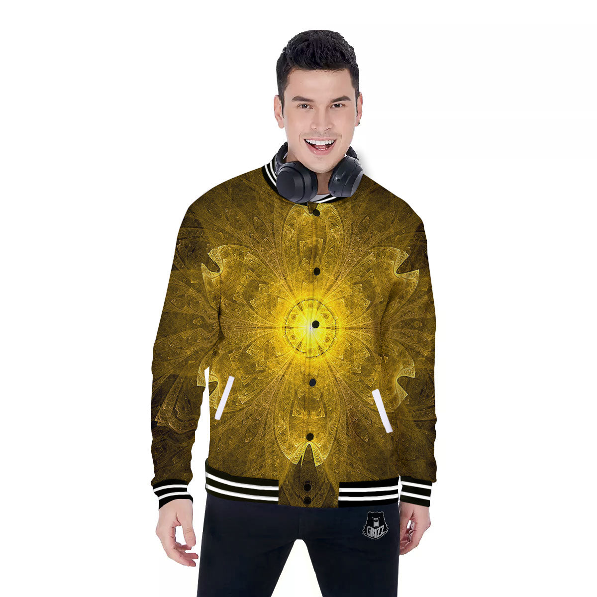 Kaleidoscope Golden Print Baseball Jacket-grizzshop