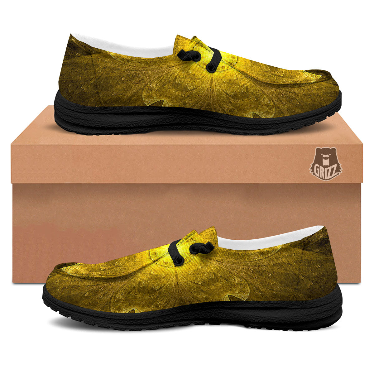 Kaleidoscope Golden Print Black Loafers-grizzshop