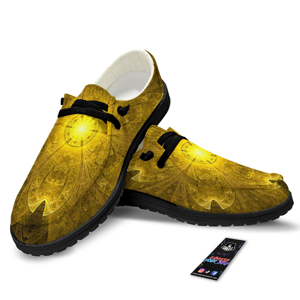 Kaleidoscope Golden Print Black Loafers-grizzshop