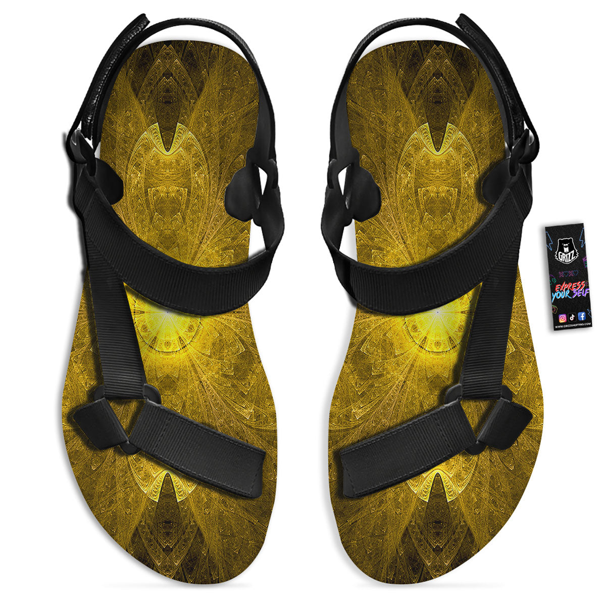 Kaleidoscope Golden Print Black Open Toe Sandals-grizzshop