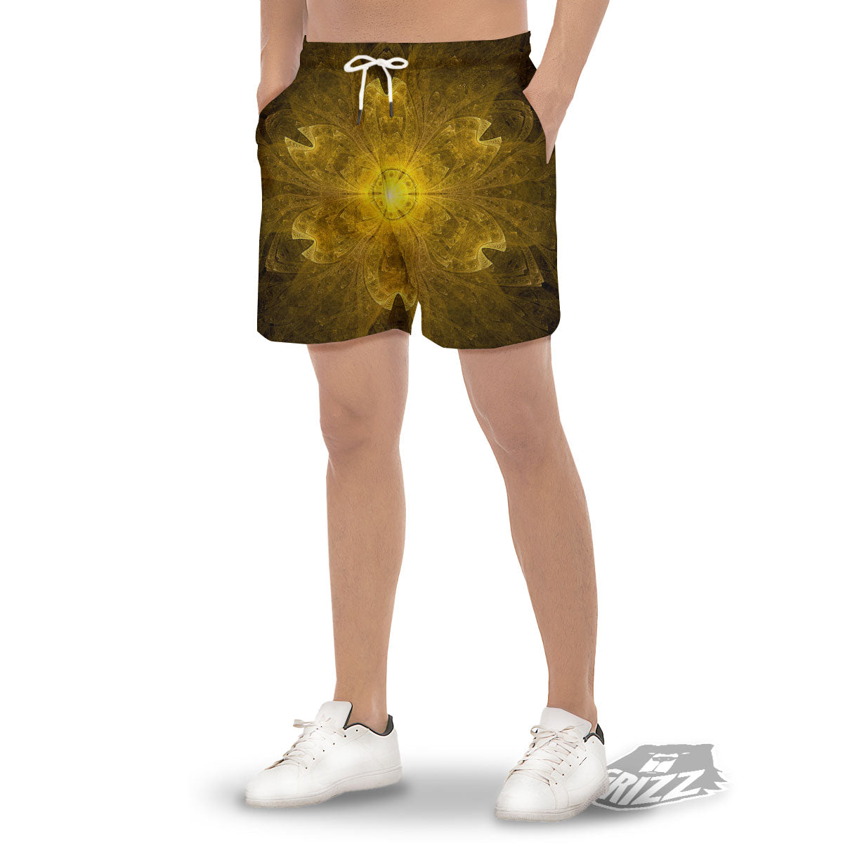 Kaleidoscope Golden Print Men's Gym Shorts-grizzshop