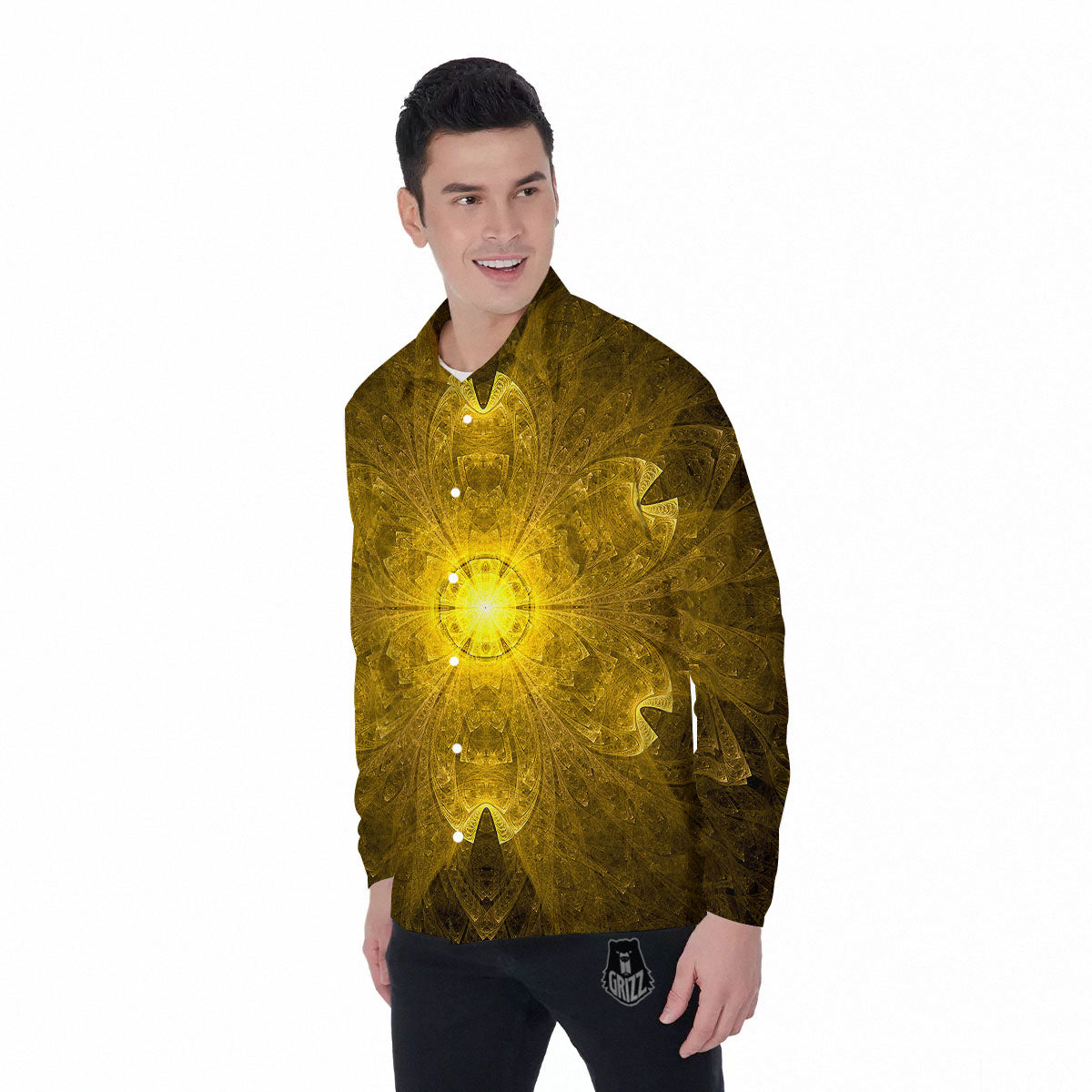Kaleidoscope Golden Print Men's Long Sleeve Shirts-grizzshop