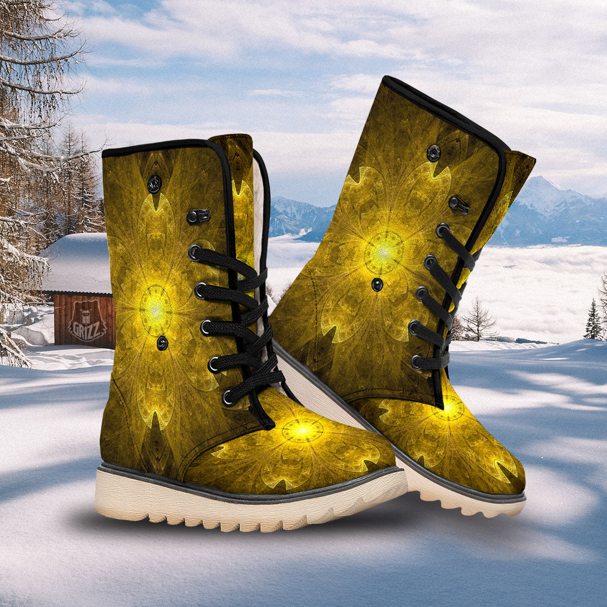 Kaleidoscope Golden Print Snow Boots-grizzshop