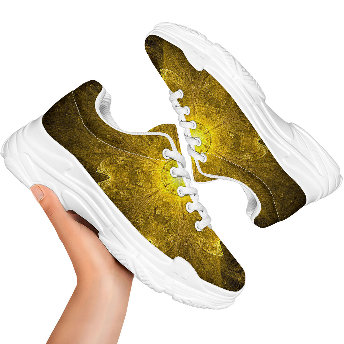 Kaleidoscope Golden Print White Chunky Shoes-grizzshop