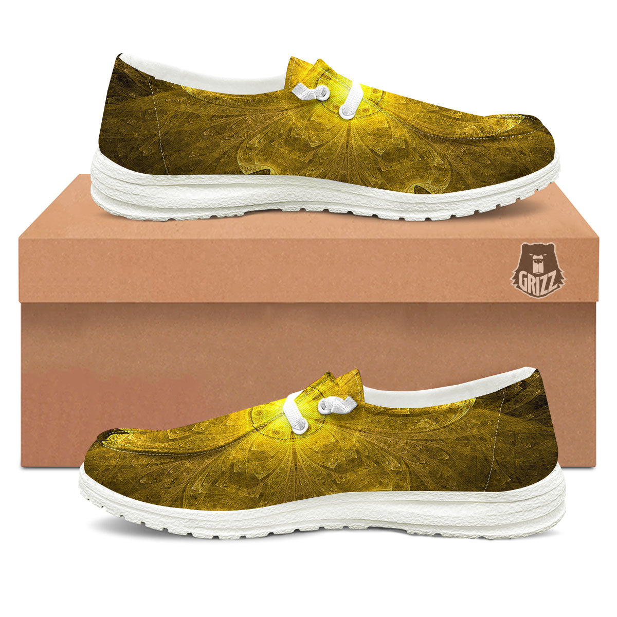 Kaleidoscope Golden Print White Loafers-grizzshop