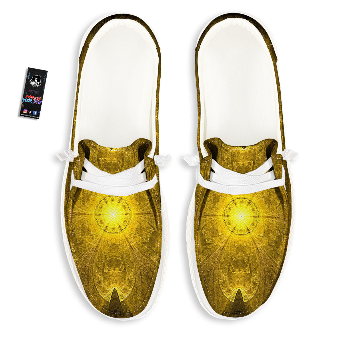 Kaleidoscope Golden Print White Loafers-grizzshop
