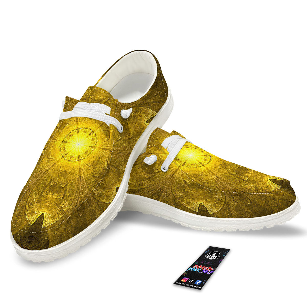 Kaleidoscope Golden Print White Loafers-grizzshop