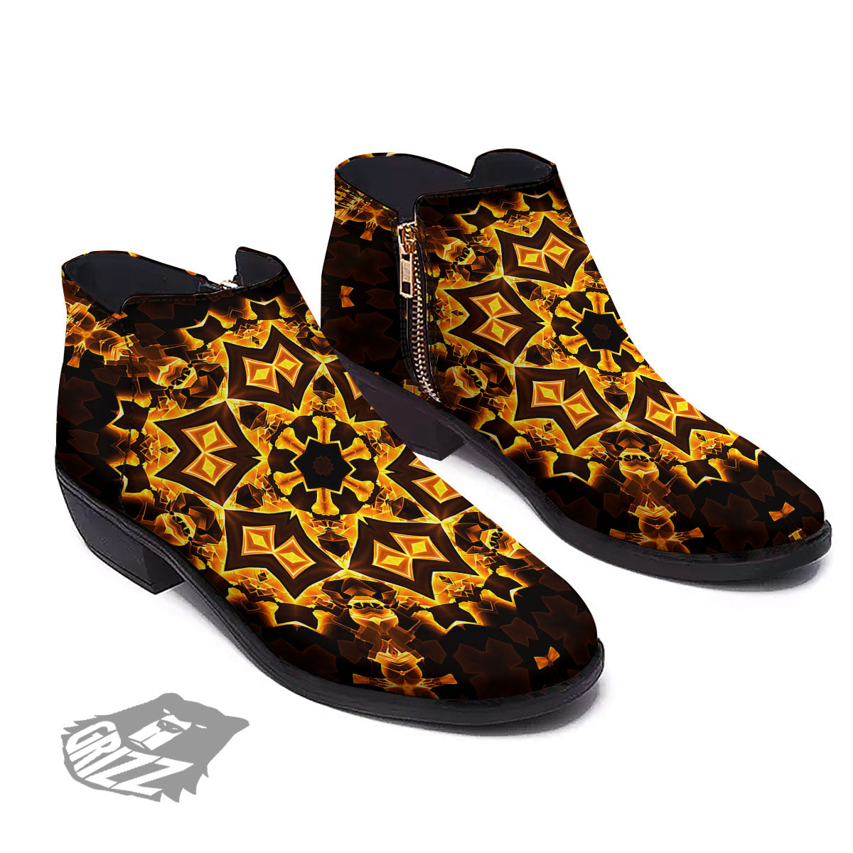 Kaleidoscope Lights Gold Print Ankle Boots-grizzshop