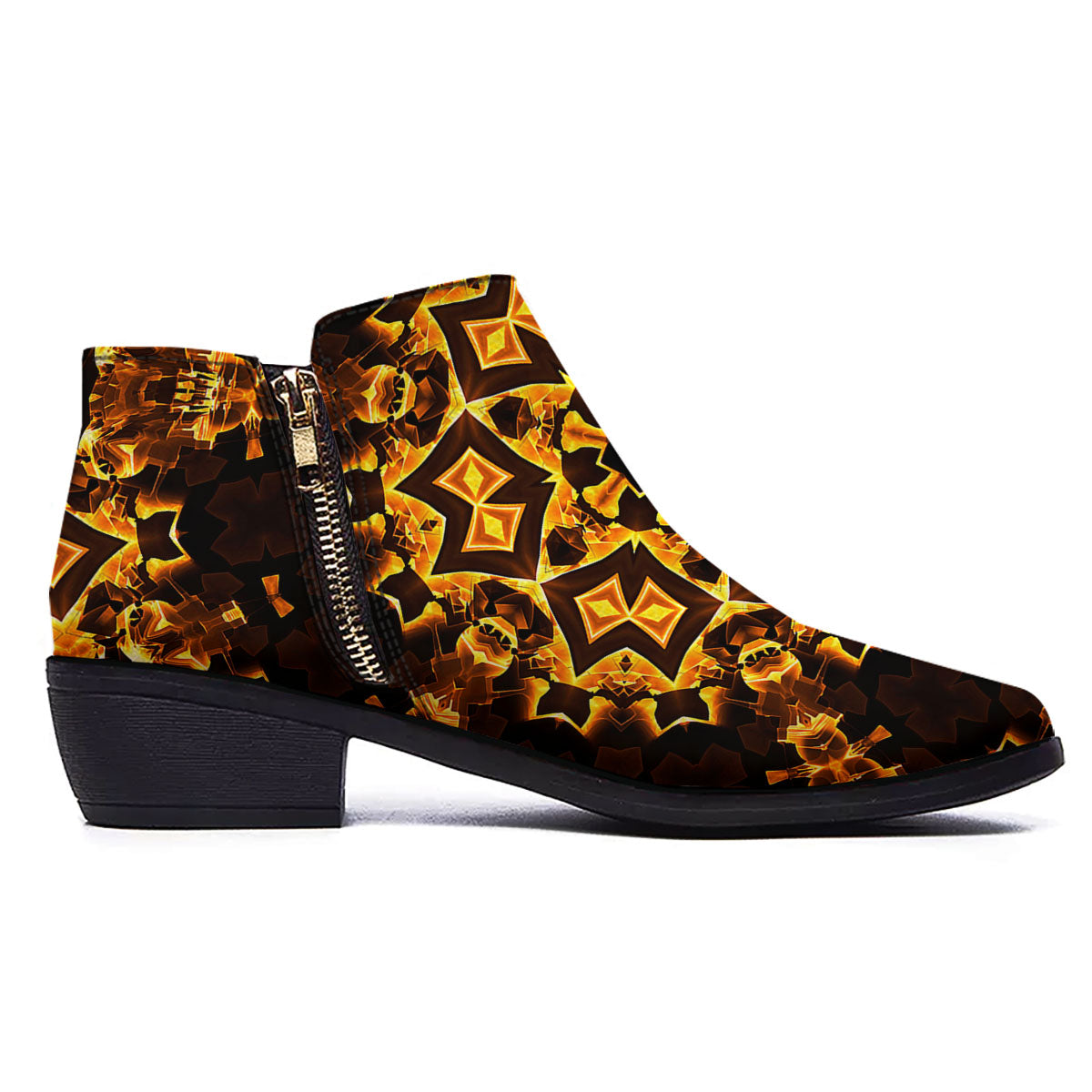 Kaleidoscope Lights Gold Print Ankle Boots-grizzshop