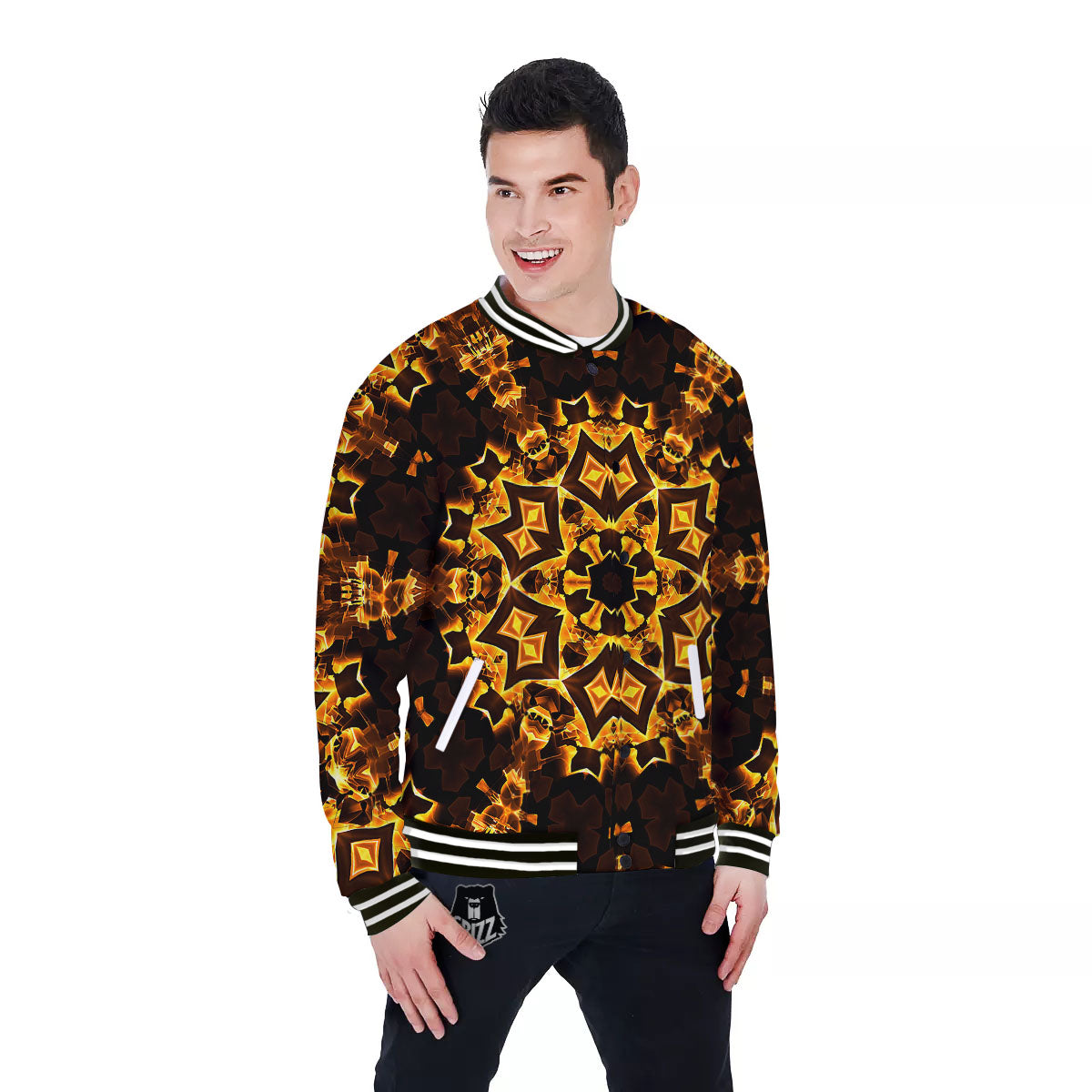 Kaleidoscope Lights Gold Print Baseball Jacket-grizzshop