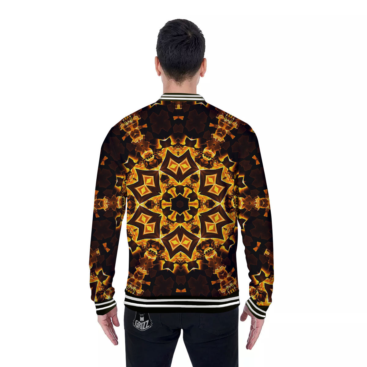 Kaleidoscope Lights Gold Print Baseball Jacket-grizzshop