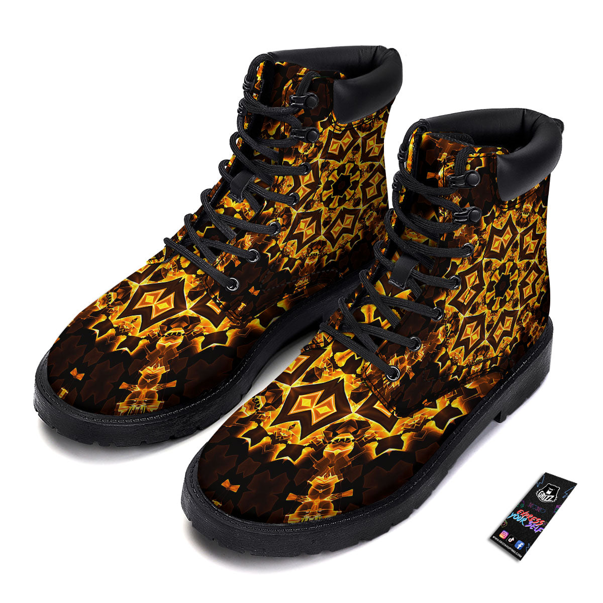 Kaleidoscope Lights Gold Print Boots-grizzshop