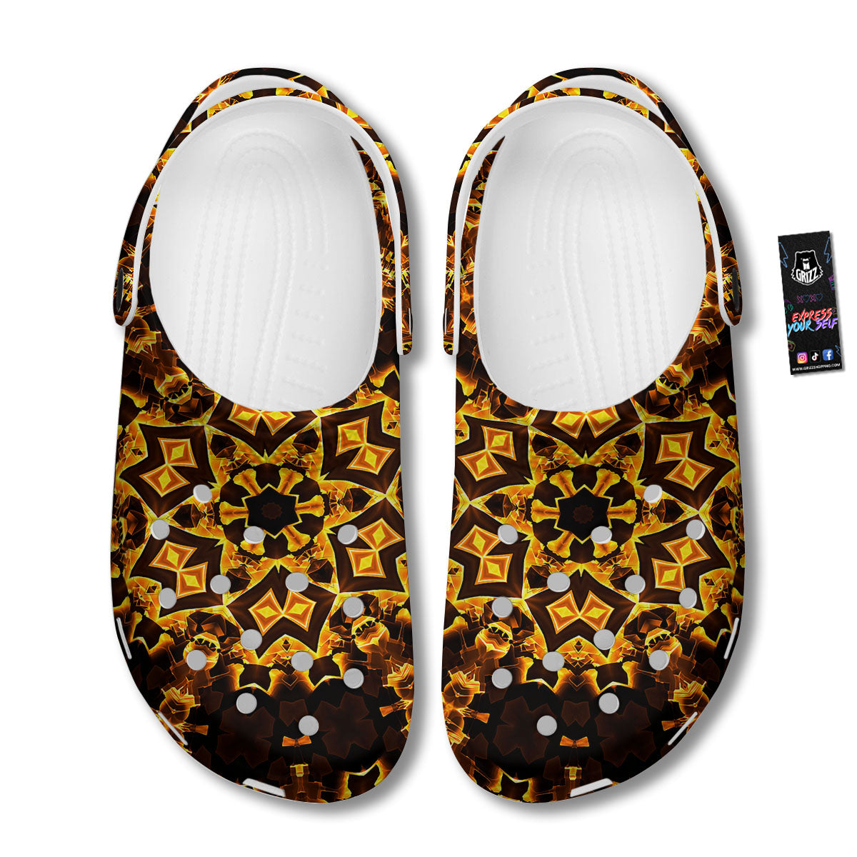 Kaleidoscope Lights Gold Print Clog-grizzshop