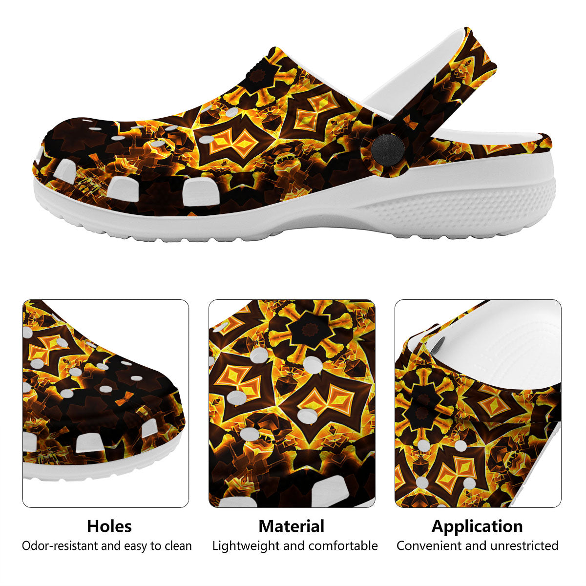 Kaleidoscope Lights Gold Print Clog-grizzshop