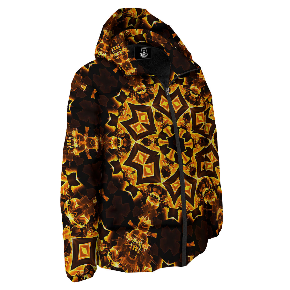 Kaleidoscope Lights Gold Print Down Jacket-grizzshop