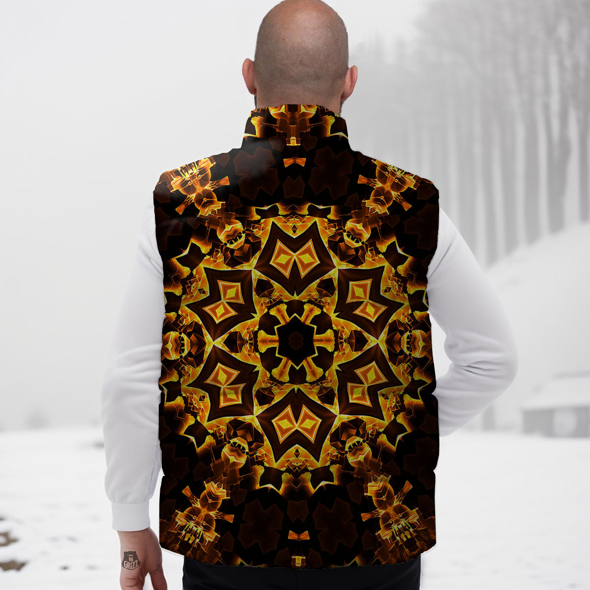Kaleidoscope Lights Gold Print Down Vest