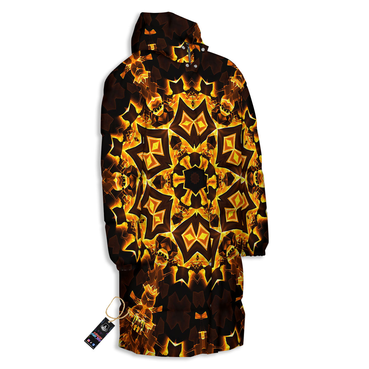 Kaleidoscope Lights Gold Print Long Down Jacket-grizzshop