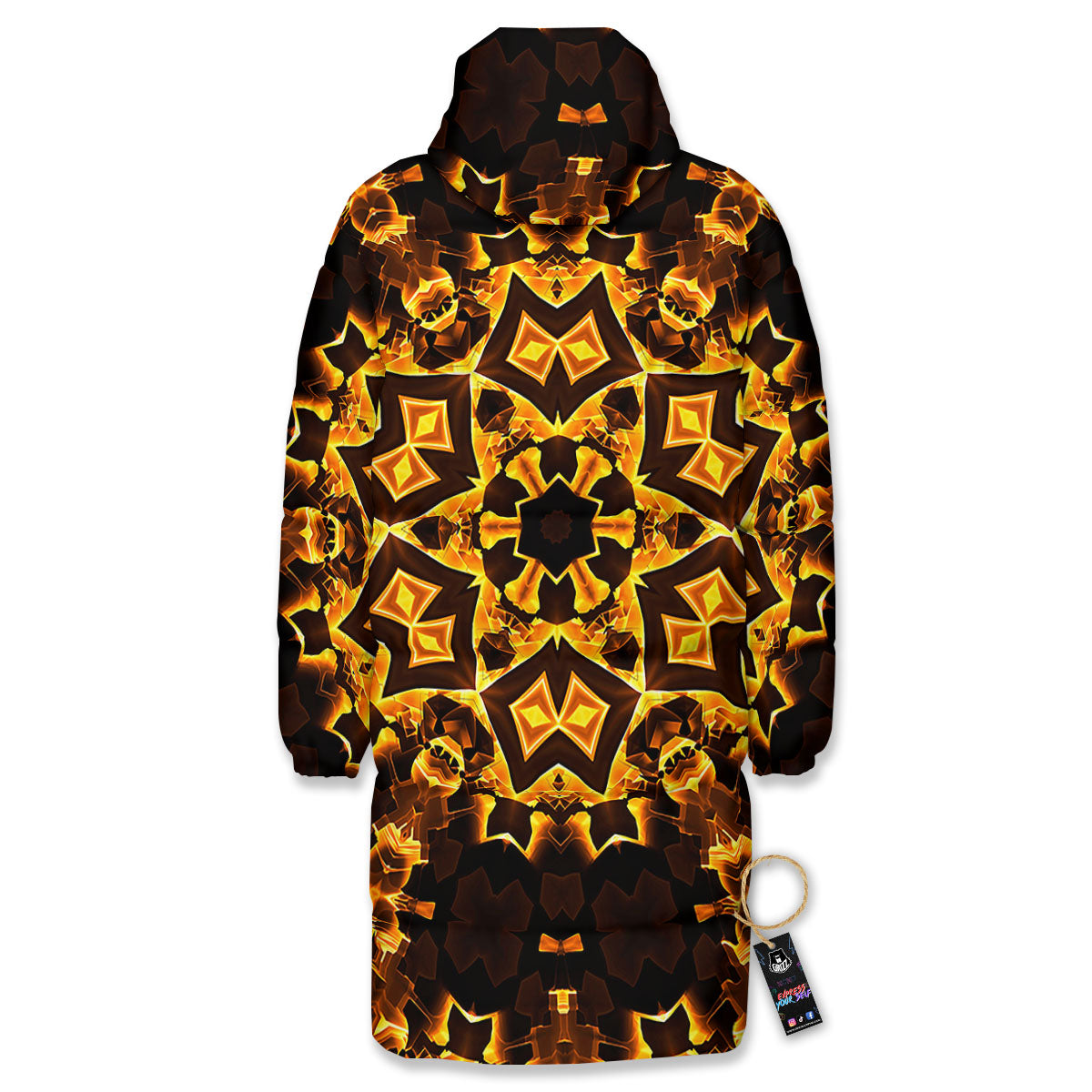 Kaleidoscope Lights Gold Print Long Down Jacket-grizzshop