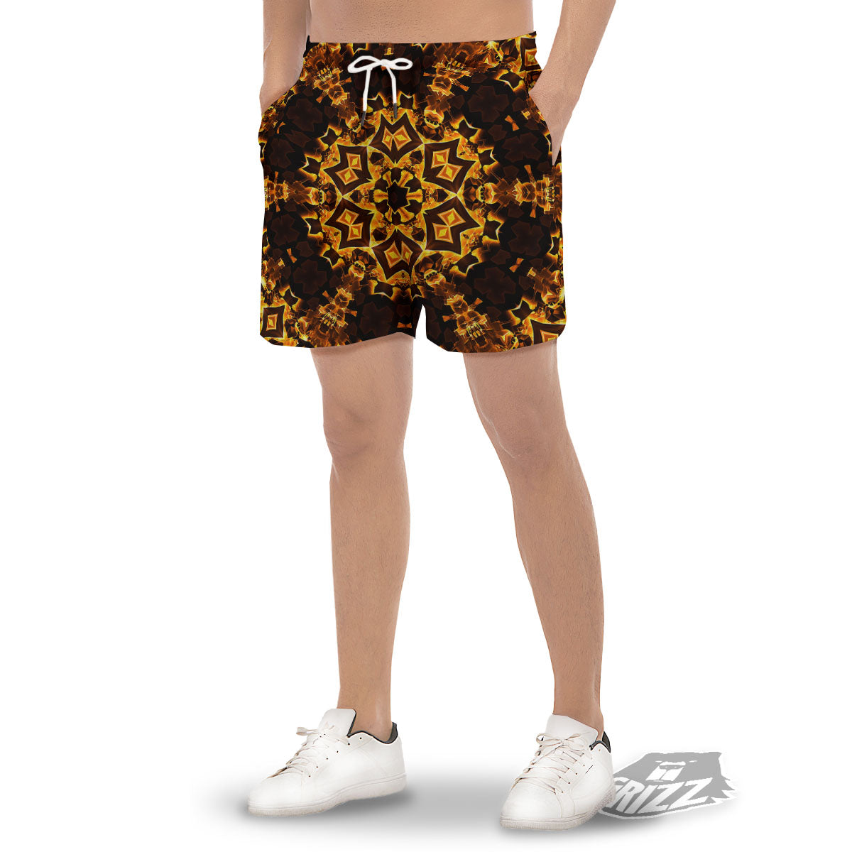 Kaleidoscope Lights Gold Print Men's Gym Shorts-grizzshop
