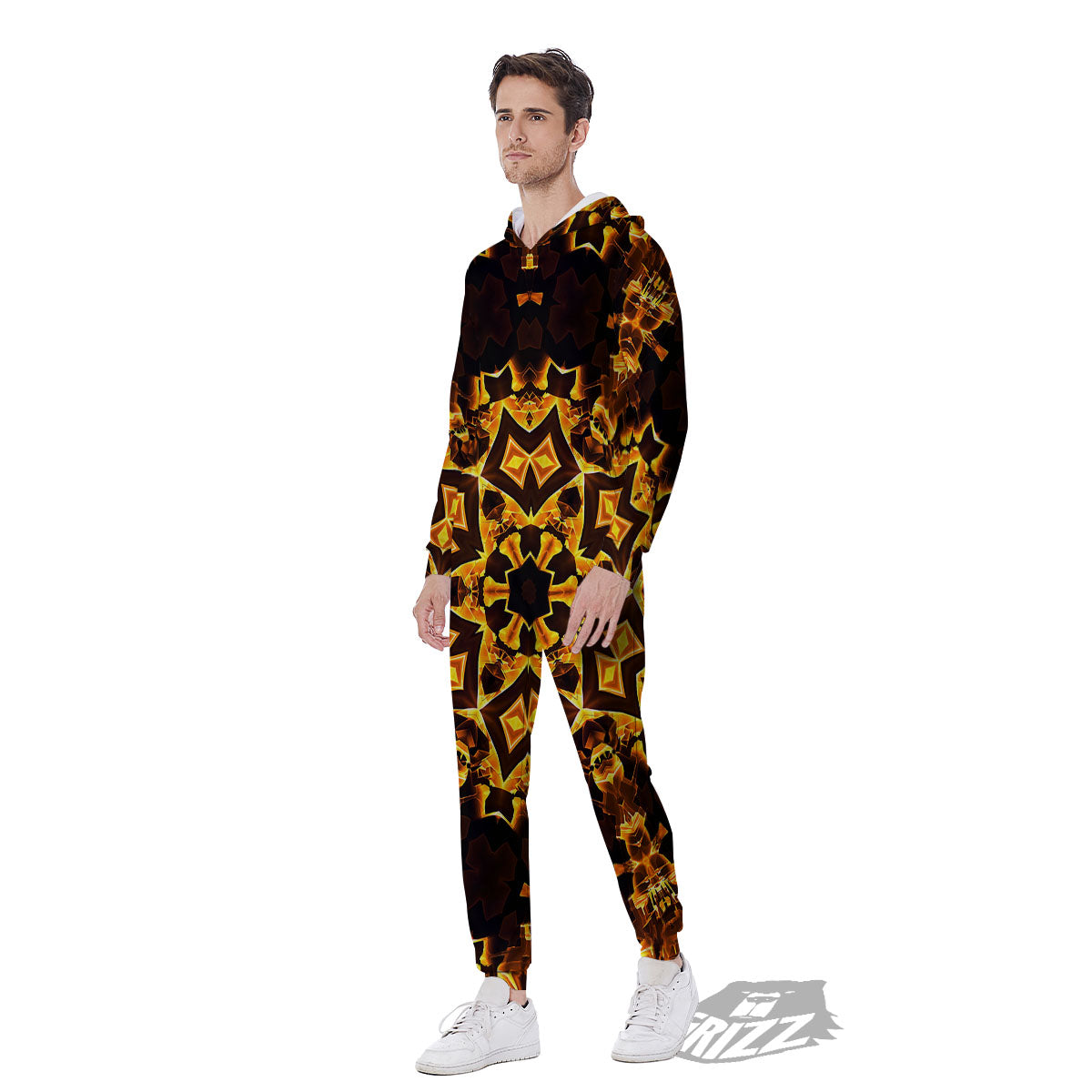Kaleidoscope Lights Gold Print Men's Jumpsuit-grizzshop