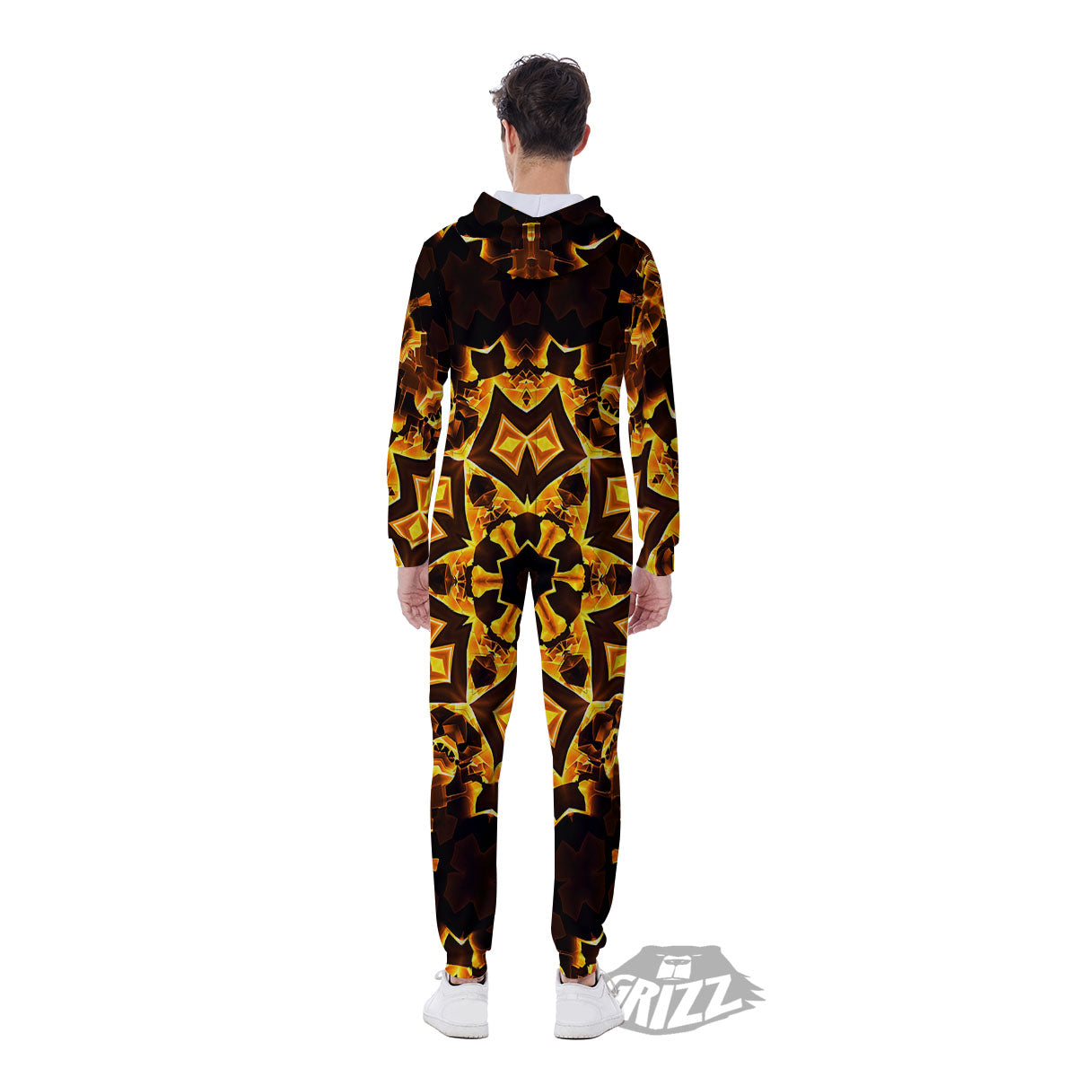 Kaleidoscope Lights Gold Print Men's Jumpsuit-grizzshop