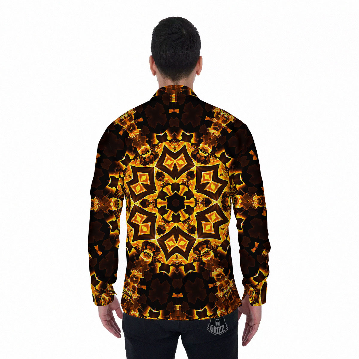 Kaleidoscope Lights Gold Print Men's Long Sleeve Shirts-grizzshop