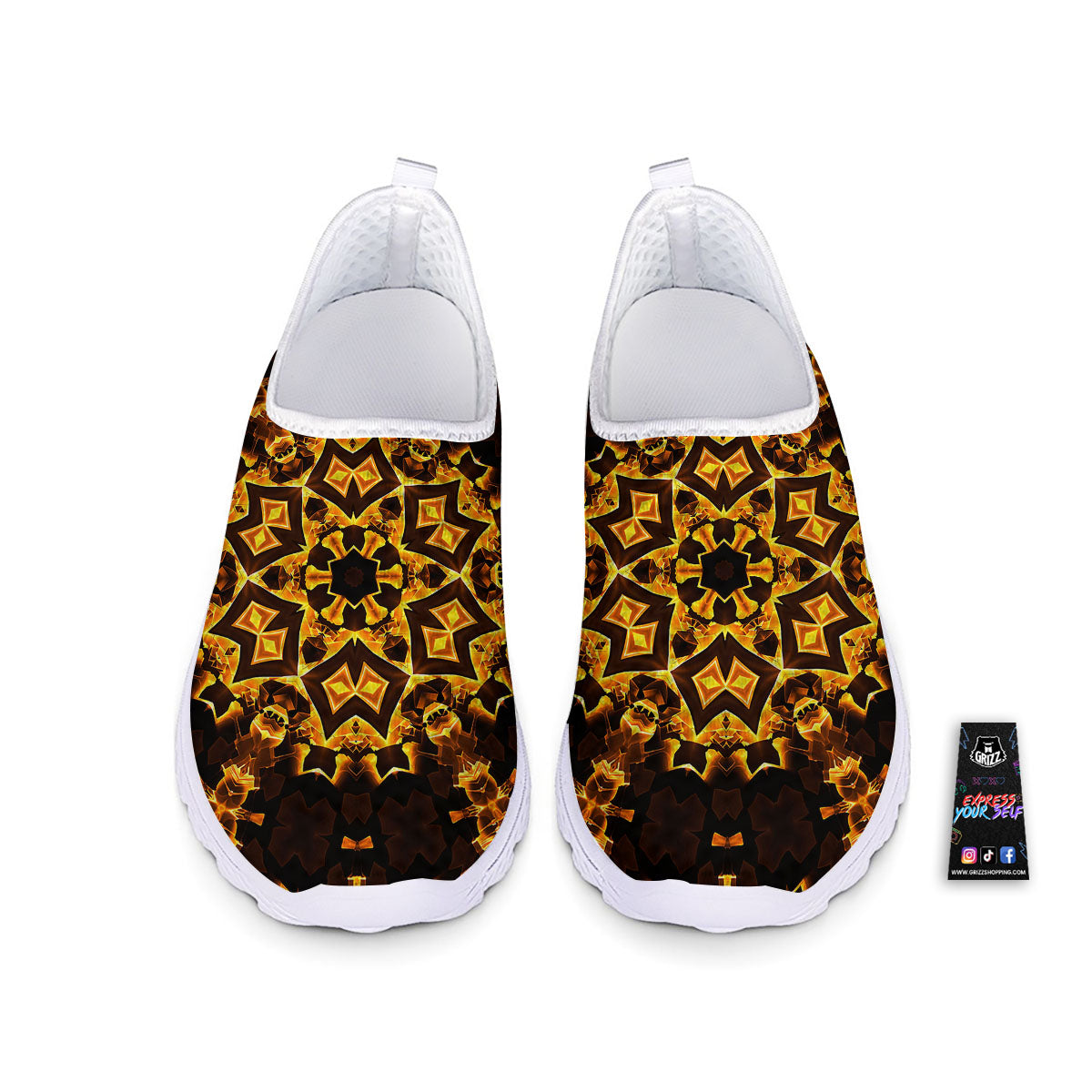 Kaleidoscope Lights Gold Print Nurse Shoes-grizzshop