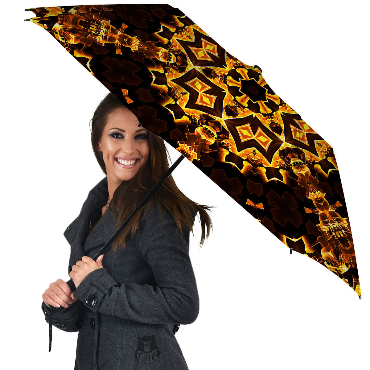 Kaleidoscope Lights Gold Print Umbrella-grizzshop
