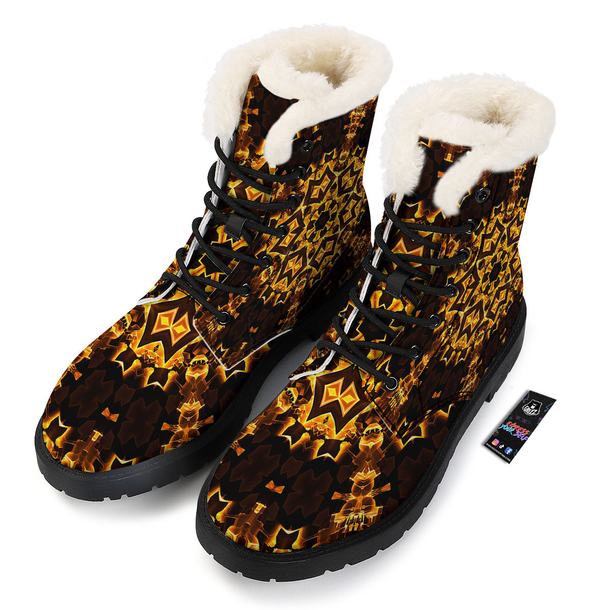 Kaleidoscope Lights Gold Print Winter Boots-grizzshop