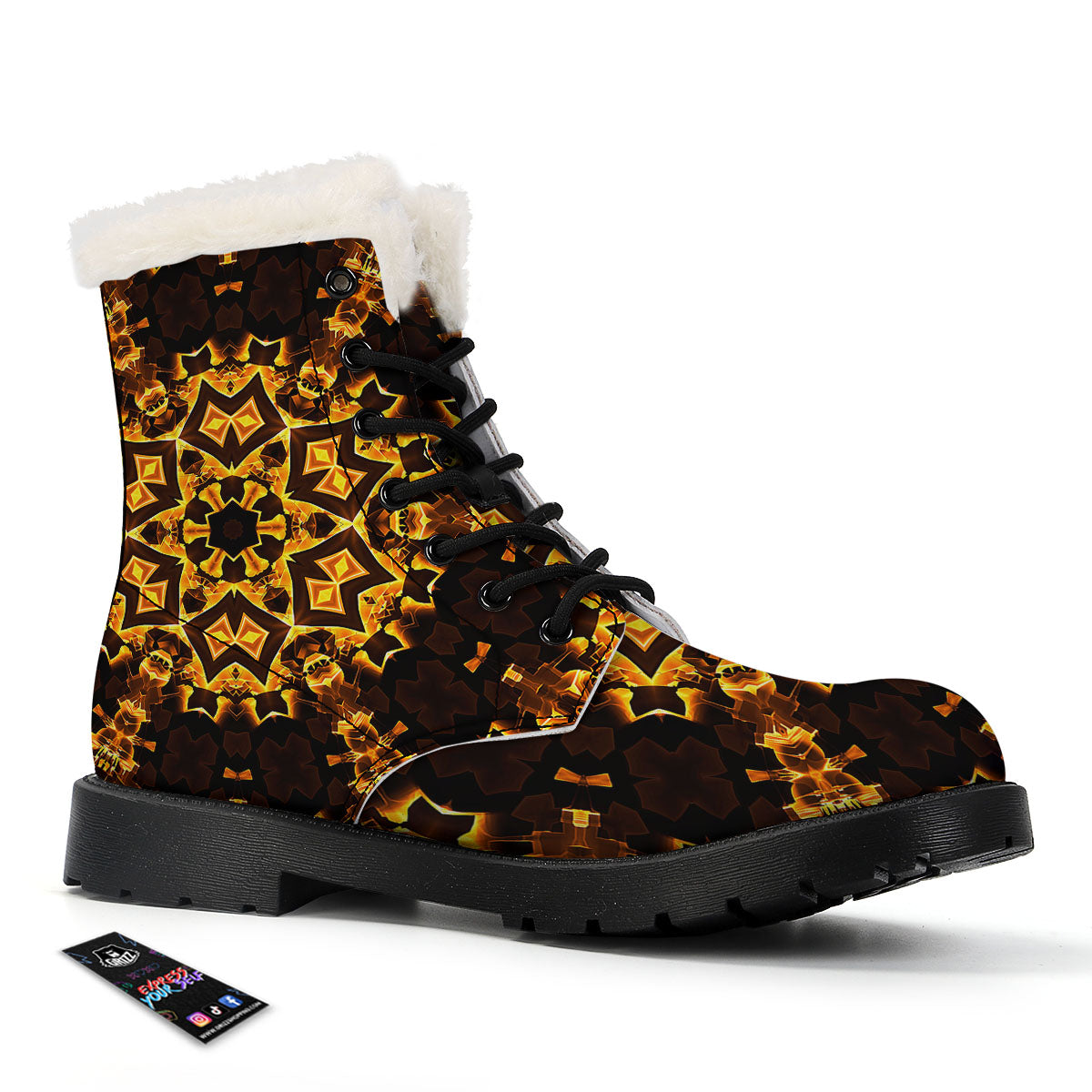 Kaleidoscope Lights Gold Print Winter Boots-grizzshop