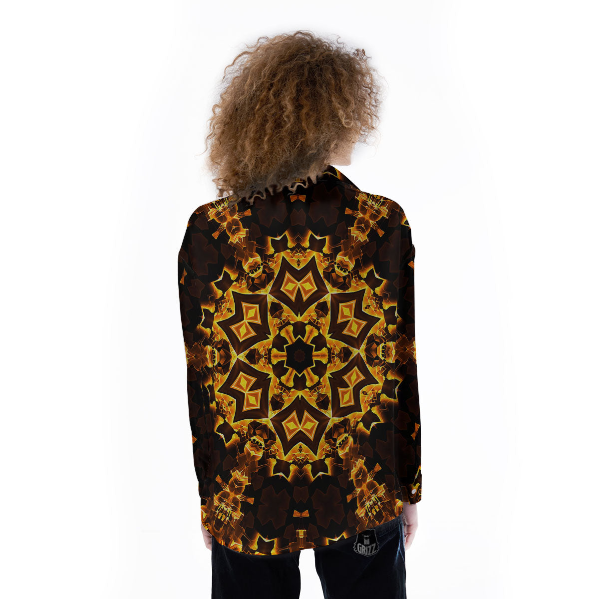 Kaleidoscope Lights Gold Print Women's Long Sleeve Shirts-grizzshop