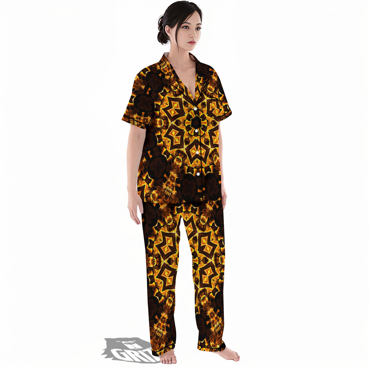 Kaleidoscope Lights Gold Print Women's Pajamas Set-grizzshop