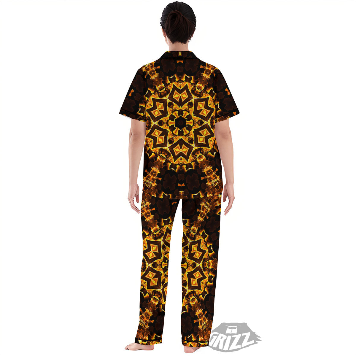 Kaleidoscope Lights Gold Print Women's Pajamas Set-grizzshop