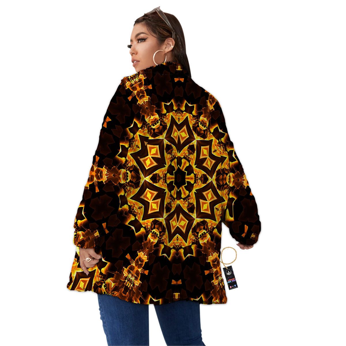 Kaleidoscope Lights Gold Print Women's Sherpa Jacket-grizzshop