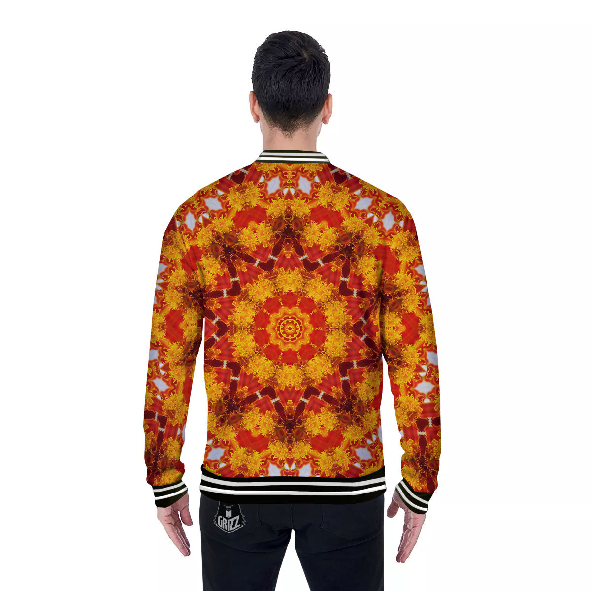 Kaleidoscope Orange Print Baseball Jacket-grizzshop